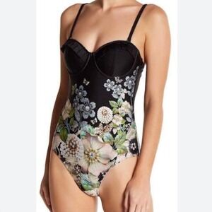 Ted Baker Womens Swimsuit SM Gem Gardens Floral Underwire One Piece Resort Wear